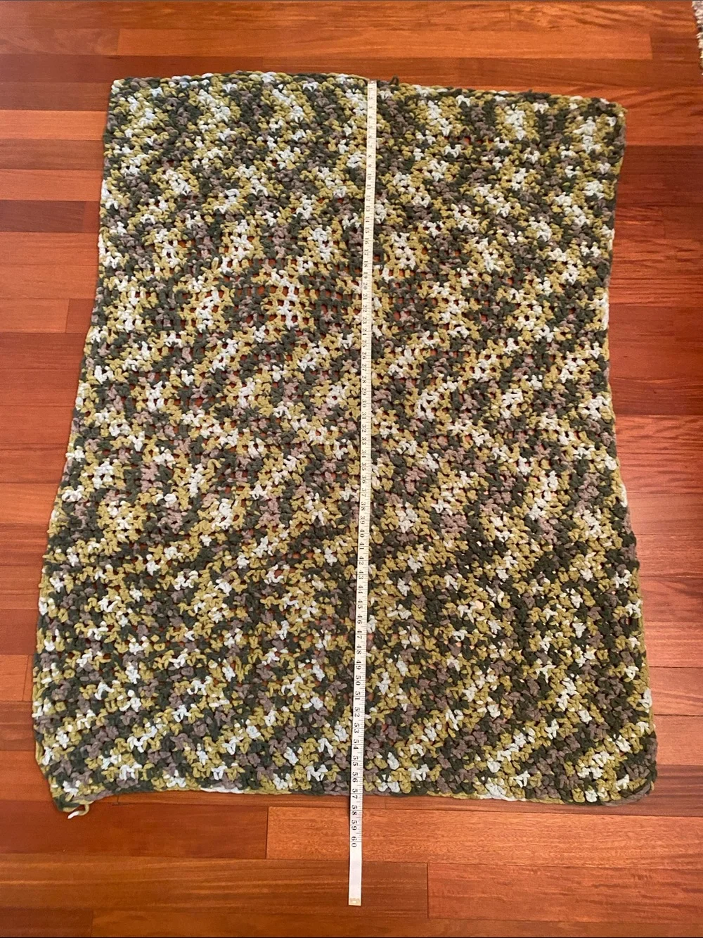 Handmade Multicolor Soft Crochet Throw Beautiful Color Olive, Cream Green 41x57